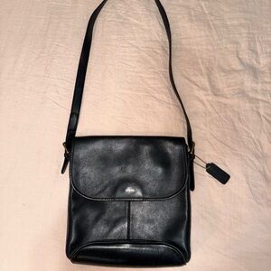 Coach Black Leather Messenger bag with Gold Accents